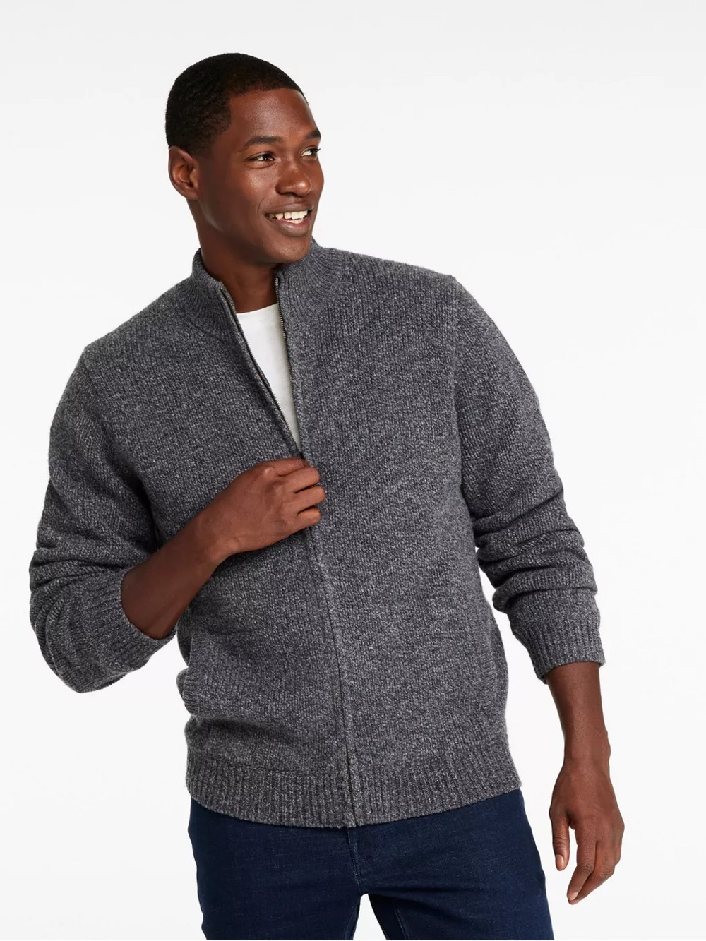 L.L. Bean Men’s Classic Ragg Wool Sweater, Full Zip Flannel-Lined-size Med NWOT